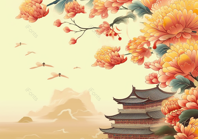 中国风淡雅国潮风花丛中秋灯笼工笔画植物手绘背景,插画/手绘图,插画/手绘图库,插画/手绘图下载,插画/手绘